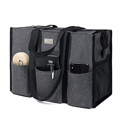 TOPDesign Utility Water Resistant Tote Bag with 13 Pockets, Zipper Closure - color: Grey, size: Large