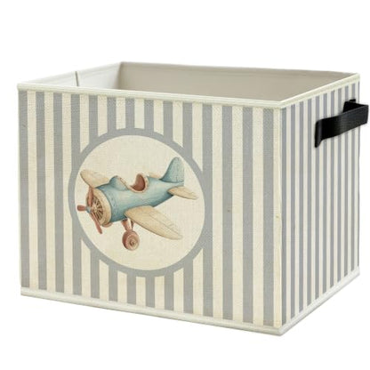 Blue Airplane Boys Nursery Storage Bin Basket with Handles - color: Color27