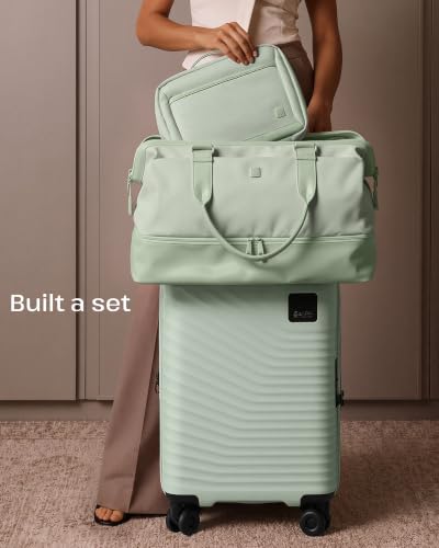 Coolife 3-Piece Carry-On Travel Set, 20-Inch Expandable Suitcase - color: Light Green, size: 3-Piece Set (20''/Duffel/Toiletry Bag)
