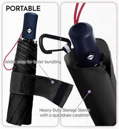 Windproof Travel Umbrella for Rain - 43" Compact Folding Umbrella, Reinforced Strong Frame, Lightweight Portable Parasol with UPF 100+ UV Sun Protection, Cruise Ship Essentials - color: 2-black & Royalblue
