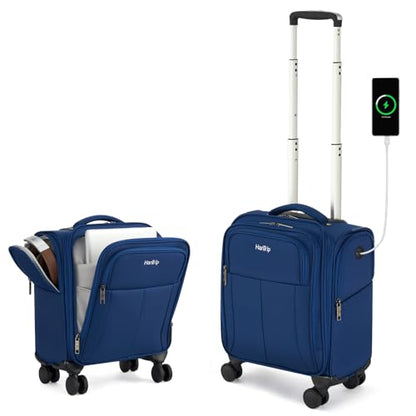 HanTrip 16 Inch Underseat Small Carry On Luggage with Spinner Wheels, Blue - color: Blue
