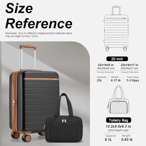 Kono 2-Piece Luggage Set 20in Carry-On luggage Duffel bag Waterproof Black - color: Black, size: 2-piece set (DB/20")