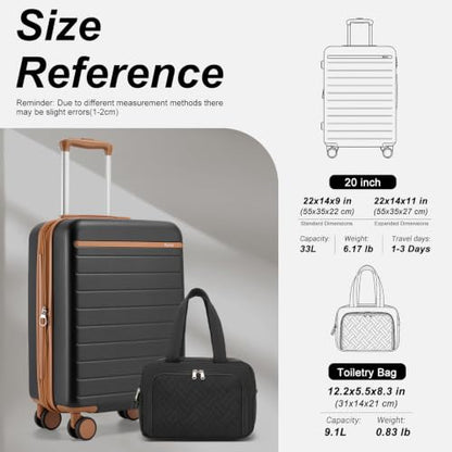 Kono 2-Piece Luggage Set 20in Carry-On luggage Duffel bag Waterproof Black - color: Black, size: 2-piece set (DB/20")