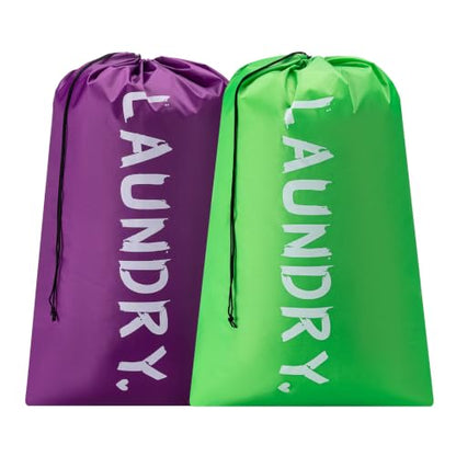 2 Pack Travel Laundry Bag,24" x 36", Extra Large Dirty Clothes Organizer - color: Deep Purple+Green, size: 24"x36"