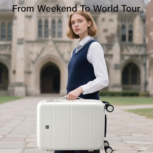Hanke Carry On Luggage 22x14x9 Airline Approved Hardside 20 Inch Suitcase - color: Smoke White, size: 20 Inch EXT