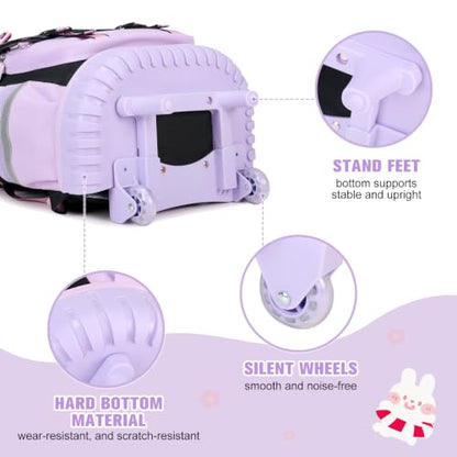 Bevalsa Rolling Backpack for Girls, 3PCS Roller School Backpack Set - color: Purple Butterfly