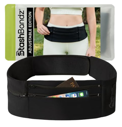 StashBandz Running Belt & Money Belt, 3 Zippered Pockets, Phone Holder - size: Large
