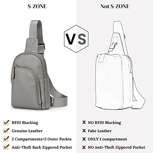 S-ZONE Genuine Leather RFID Blocking Small Sling Bag Women Crossbody Fanny Packs - color: Grey, size: Small