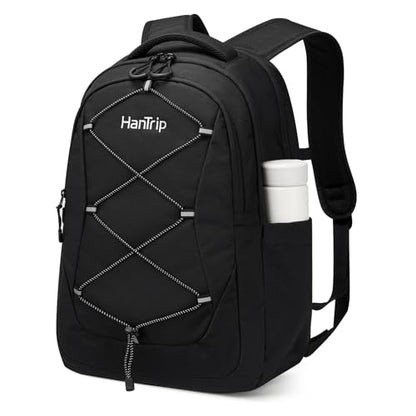 HanTrip 18 Inch Carry on Travel Backpack with Water Bottle Pocket, Black - color: Black-2