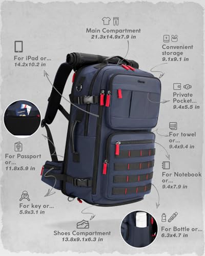 Gonex Travel Backpack, 40L Expandable Carry On, 3-in-1 Convertible - color: Dark Blue