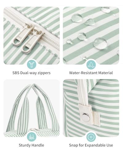 Narwey Travel Toiletry Bag for Women, Large Makeup Cosmetic Organizer Bag - color: Y-Mint Green Stripe