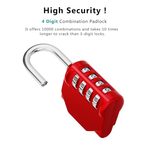 ZHEGE Combination Padlock 2 Pack, 4 Digit Lock for Locker (Silver & Red) - color: 2P, Sliver&Red, size: 2P