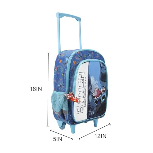 Bioworld 청소년 40.6cm(16인치) 롤링 백팩, 디즈니 스티치 롤링 블루, 만화, 장난기 - color: 디즈니 스티치 롤링 블루