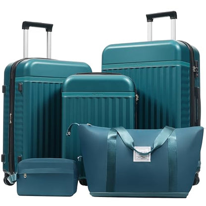 Merax Luggage Sets, Durable Hardshell 3 Piece Suitcase with Bags - color: Dark Green+bag, style: 3-piece Set(20/24/28)