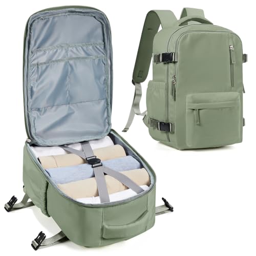 winspansy Travel Backpack for Women Men Essentials Carry on Luggage Flight Approved Personal Item Bag Work Backpack - color: Green