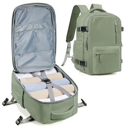 winspansy Travel Backpack for Women Men Essentials Carry on Luggage Flight Approved Personal Item Bag Work Backpack - color: Green