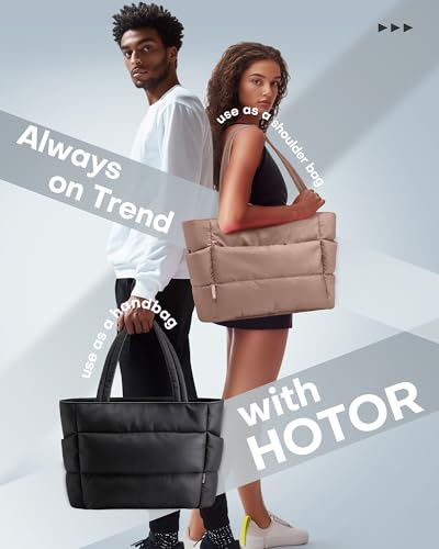 HOTOR Puffer Tote Bag for Women, Multi-Pocket, Zippered