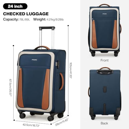 mixi 24 Inch Softside Expandable Checked Luggage, Deep Blue-Off White - color: Deep Blue-Off White, size: 24-Inch Checked in
