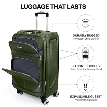 2-Piece Set Luggage,Softside Luggage Sets,Expandable 15% - color: Green-Grey, size: 2-Piece Set (20"/28'')