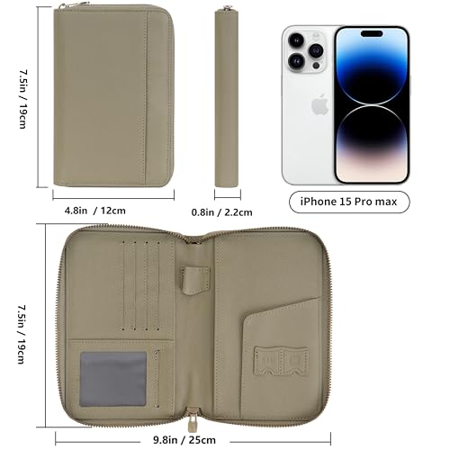 Leather Zipper Passport Wallet Holder Travel Essentials with RFID Blocking - color: Green