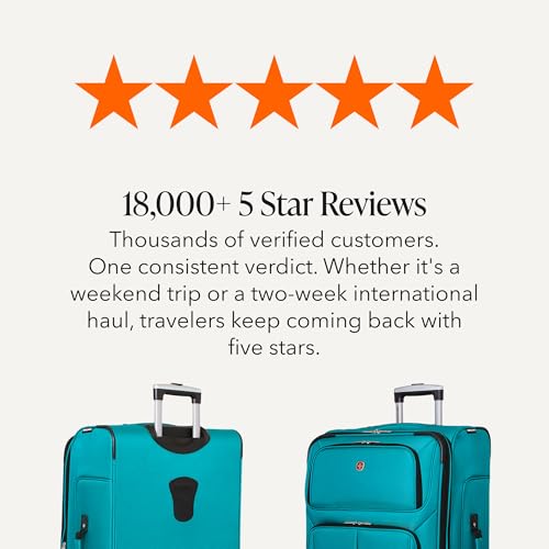 SwissGear Sion Softside Expandable Luggage – Large Checked Suitcase with 360 Degree Wheels & Retractable Handle – 29 Inch, Perfect for 7-9 Night Trips – Teal - color: Teal, size: Checked-Large 29-Inch