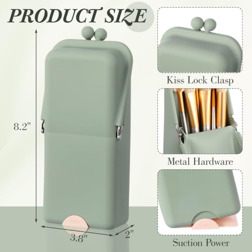 Kacctyen Makeup Brush Case Silicone Standing Makeup Brush Holder,Sage Green - color: Sage Green