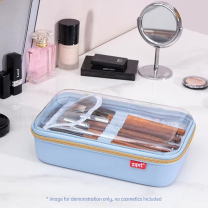 ZIPIT Makeup Bag for Women, Clear Top Travel Cosmetic Case, Light Blue - color: Light Blue