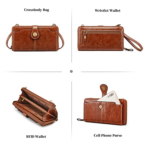 S-ZONE Crossbody Bags for Women Phone Purse RFID Blocking with 2 Straps - color: Dark Brown