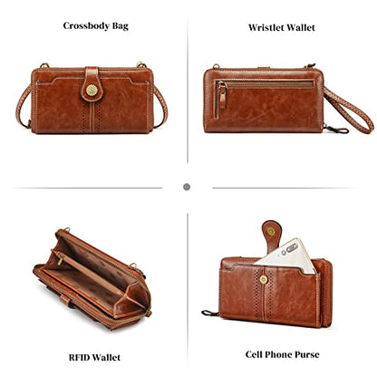 S-ZONE Crossbody Bags for Women Phone Purse RFID Blocking with 2 Straps - color: Dark Brown