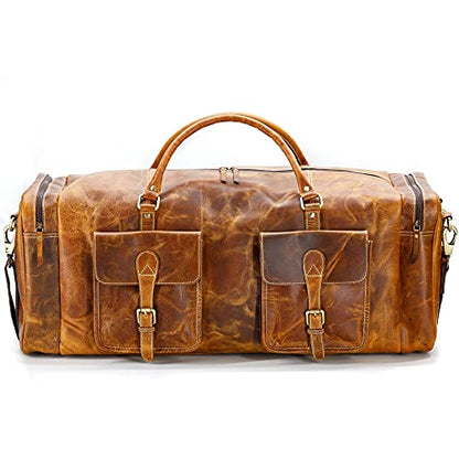 KomalC 28 Inch Leather Travel Duffle Bag, Gym Sports Cabin Holdall - color: Distressed Tan, size: 28 Inches