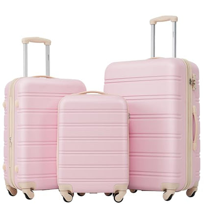 Merax Luggage Sets 3 Piece,Hard Case Suitcase 20/24/28 IN,Light Pink - color: Light Pink