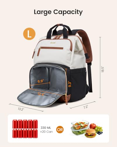 LOVEVOOK Lunch Backpack Women, 17 Inch Laptop Work Bag Lunch Compartment - color: Black-white-brown, size: 17 Inch-Lunch Compartment