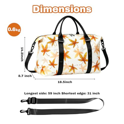 Travel Duffle Bag for Women, Carry On Weekender Tote with Trolley Sleeve - color: Maple Leaf