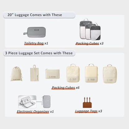 OUZZO Durable Luggage Sets 3 Piece PC Hardshell Lightweight 20/24/28'' - color: grey, size: 3 Piece Set-20"/24"/28"