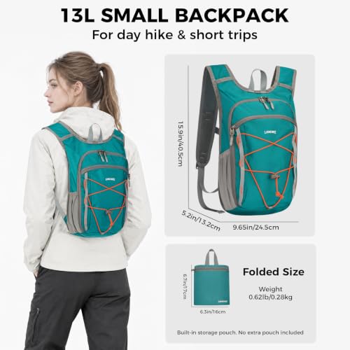 Small Hiking Backpack 13L Lightweight Foldable Travel Daypack for Men Women - color: Teal Blue