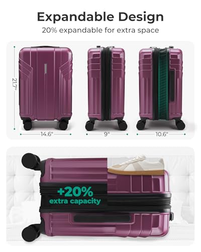 BAGSMART Expandable Carry On Luggage 22x14x9 Airline Approved, Purplish Red - color: Purplish Red, size: Expandable Carry On 20 Inch