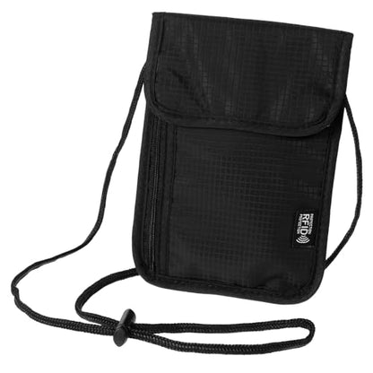 Travel Neck Wallet Black Blocking Passport Holder Neck Pouch - color: Black