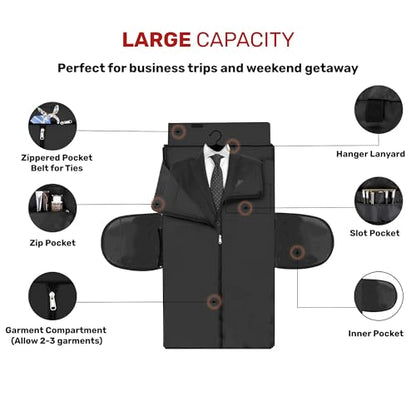 Convertible Garment Duffel Bag for Travel, Large Carry On Weekender Bag with Hanging Clothes Feature, Overnight Travel Duffle Bag for Women with Shoe Compartment (Black) - color: Black