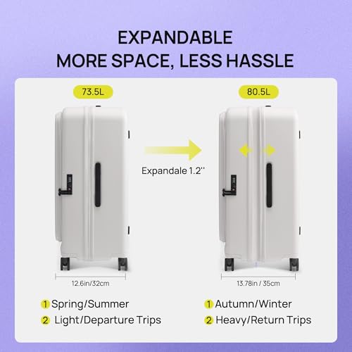 NINETYGO Medium Checked Luggage 24 Inch, Top Opening Luggage Checking In Luggage, Expandable, PC Hard Shell, Larger Capacity Checked, TSA Lock, 360° Spinner Wheels (White,HBP) - color: 08-White, size: Checked 24-Inch
