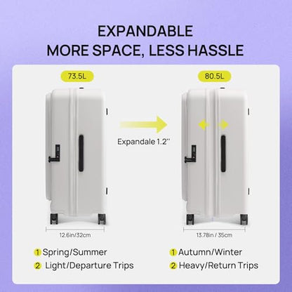 NINETYGO Medium Checked Luggage 24 Inch, Top Opening Luggage Checking In Luggage, Expandable, PC Hard Shell, Larger Capacity Checked, TSA Lock, 360° Spinner Wheels (White,HBP) - color: 08-White, size: Checked 24-Inch