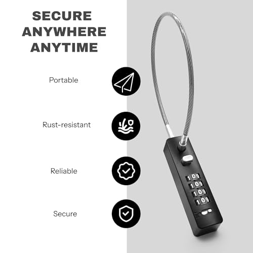4 Digit Combination Cable Lock for Bike Scooter Motorcycle Helmet Anti Theft, 11.8" Cable Chain, Combo Travel Lock with Code for Luggage Suitcase Safe, Fridge, Fence Gate, Cabinet, Locker - color: Black, 11.8"(30cm)