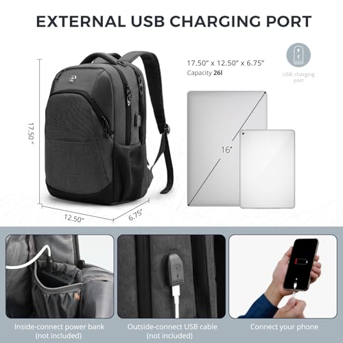 Swissdigital Design Large Business Laptop Backpack with Smart USB Charging Port Travel Backpack Fits 15.6 inches laptops - color: Grey