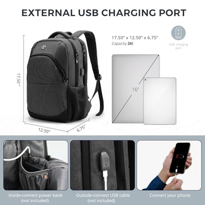 Swissdigital Design Large Business Laptop Backpack with Smart USB Charging Port Travel Backpack Fits 15.6 inches laptops - color: Grey