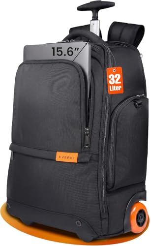 EVERKI Wheeled 123 Laptop Rolling Backpack for Men & Women, Black - 32L - size: Wheeled 123 Laptop Backpack - 32L