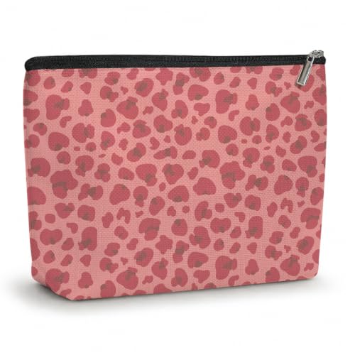 Pink Leopard Print Makeup Bag Cosmetic Bag, Makeup Organizer for Women - color: Raw Powder Leopard Print 586