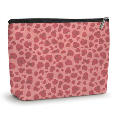 Pink Leopard Print Makeup Bag Cosmetic Bag, Makeup Organizer for Women - color: Raw Powder Leopard Print 586