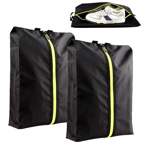 Shoe Bags for Travel, Large Capacity Waterproof Portable Shoe Bags with Zipper, Durable Shoe Storage Organizer with Handle for Men and Women 2pcs (Black)