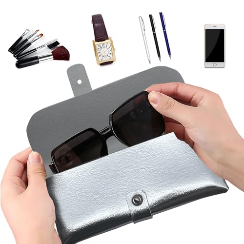Faux Leather Glasses Pouch, Portable Bag for Sunglasses travel glasses bag - color: Silvery