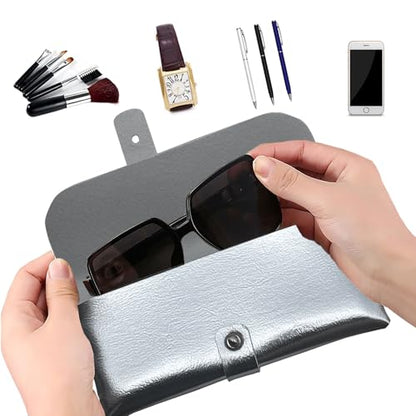 Faux Leather Glasses Pouch, Portable Bag for Sunglasses travel glasses bag - color: Silvery