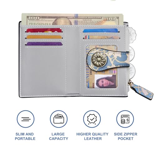 Tipmile Small Wallet Women Coin Pocket Bifold RFID Blocking Card Holder Leather Wallets with Zipper - color: Plum Blossom Branches